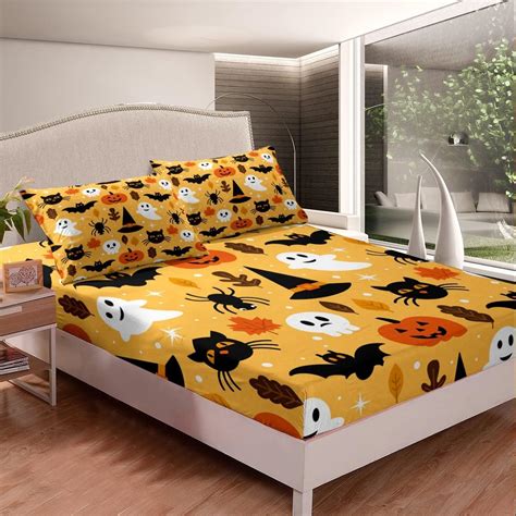 Halloween fitted sheet - Halloween Fitted Sheet for Kids Boys Comforter Cover Set Pumpkin Lantern Bed Sheet Set Hat Trick or Treat Bedroom Decor Halloween Theme Fluorescent STYL Bed Cover Full Size 3Pcs . Visit the Feelyou Store. $37.99 $ 37. 99. Coupon: Apply 5% coupon Shop items | Terms.